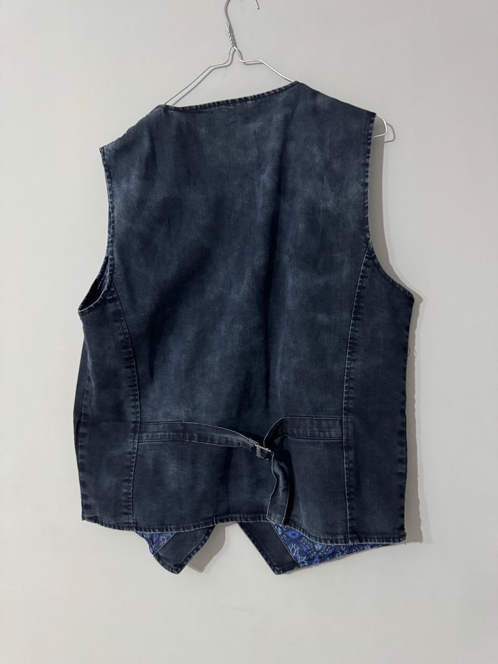 Düğmeli Erkek Denim Yelek - Lacivert Gri - Görsel 3