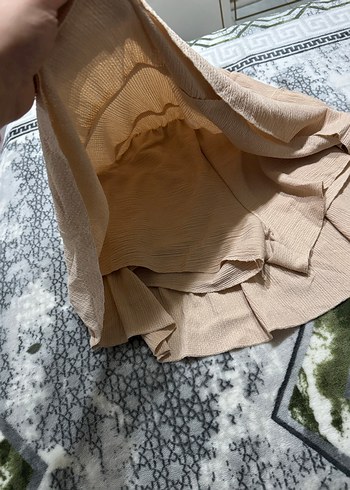 Bej Keten Volanlı Mini etek - Görsel 2