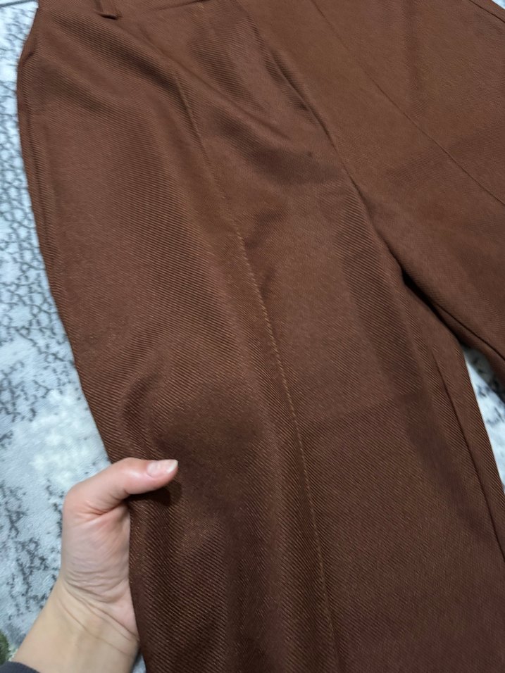 Kadın Kahverengi Düğmeli Kumaş Pantolon - Görsel 2