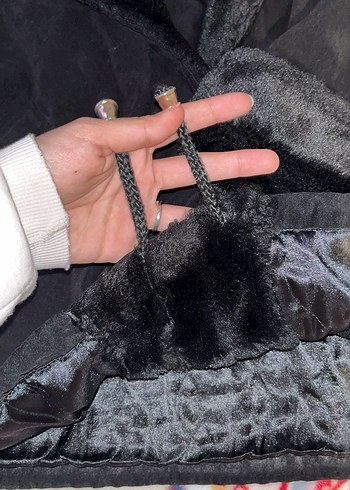 Kürklü Siyah Midi Süet Bayan Kaban - Görsel 4