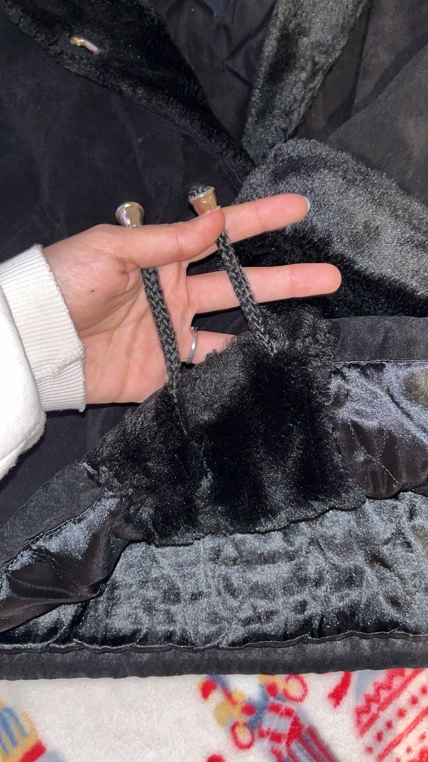 Kürklü Siyah Midi Süet Bayan Kaban - Görsel 4