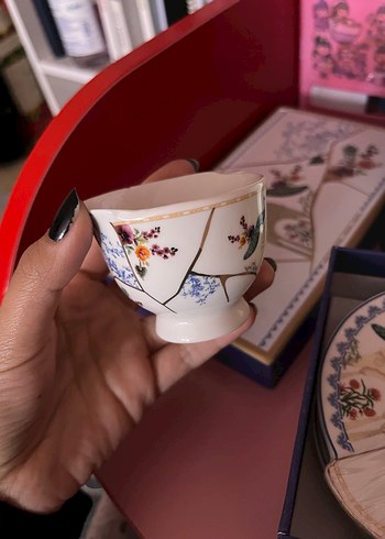  Beden beyaz Renk LCW HOME Beyaz Desenli Tabak ve fincan seti
