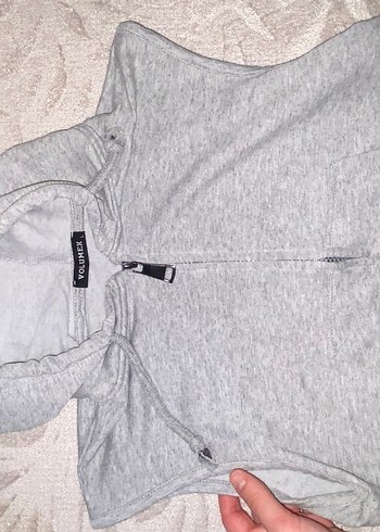 Gri Kolsuz Yarım Fermuarlı Sweatshirt - Görsel 2