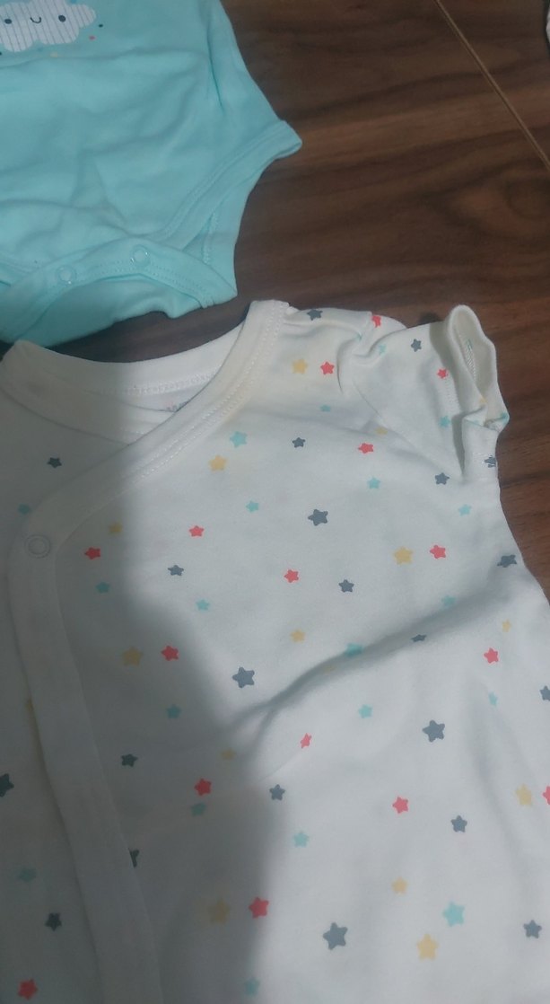 Mavi ve Desenli Kısa Kollu Bebek Body - Görsel 2