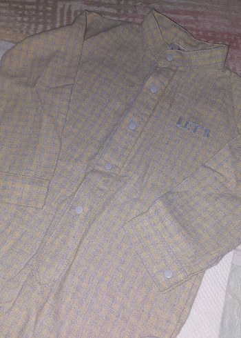 Düğmeli Gri Keten Erkek Bebek Body - Görsel 2