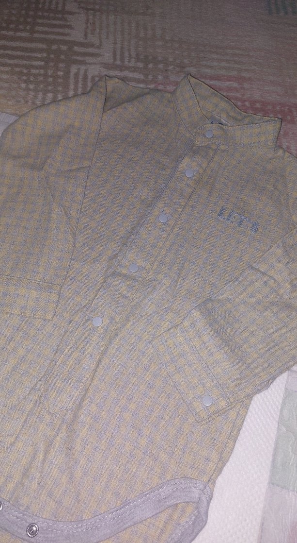 Düğmeli Gri Keten Erkek Bebek Body - Görsel 2