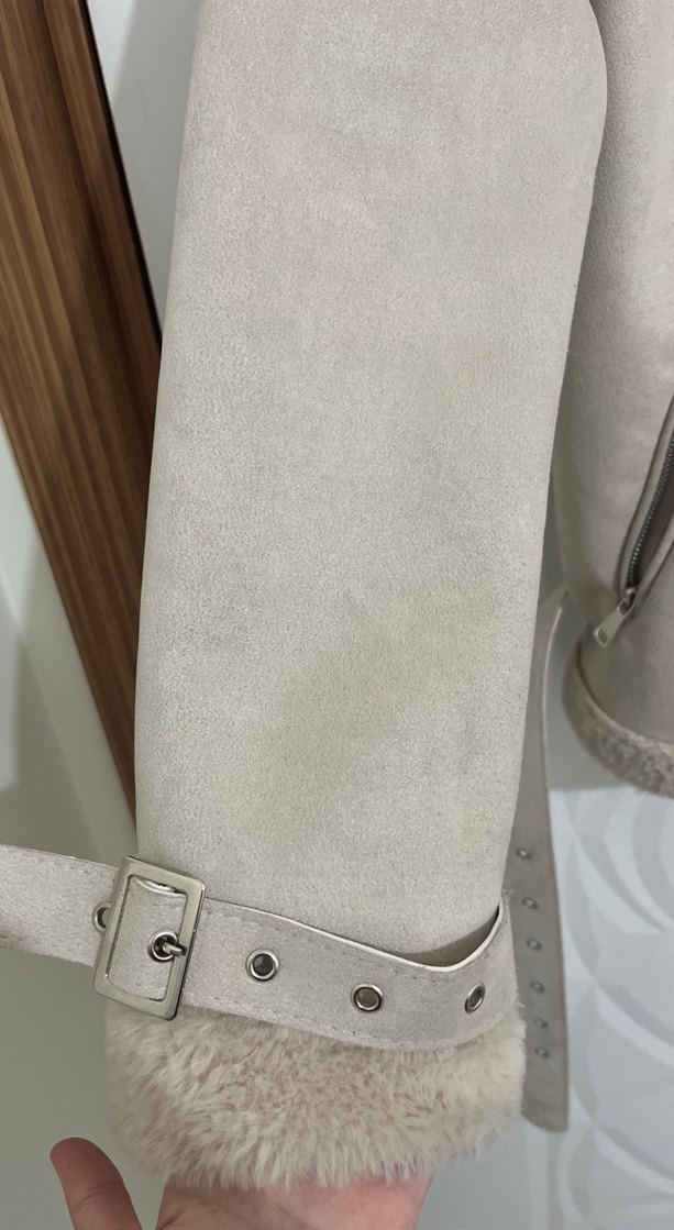 Bej Süet Kürklü Kadın Ceket - Görsel 3