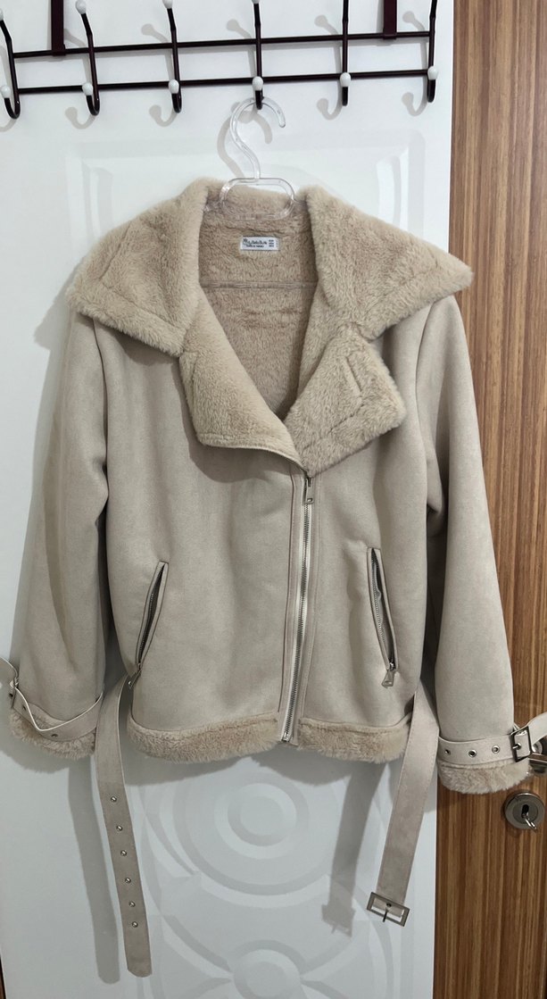 Bej Süet Kürklü Kadın Ceket - Görsel 2