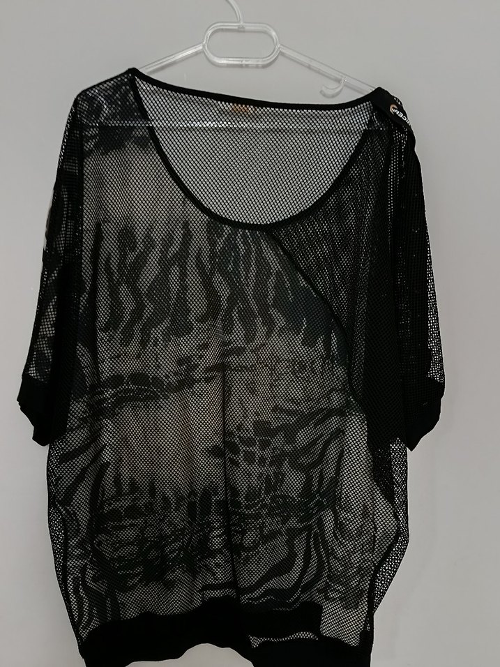 Drapeli Desenli Gri Kadın Bluz - Görsel 2