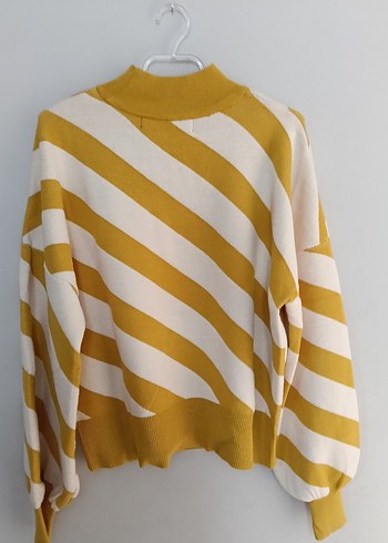 Sarı Çizgili Örgü Kadın Kazak - Görsel 2
