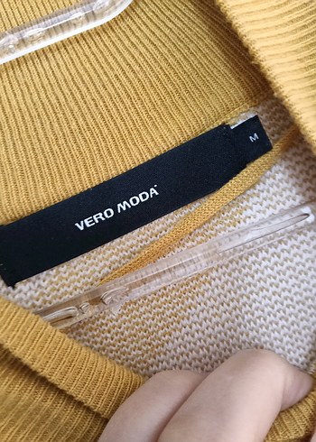 Sarı Çizgili Örgü Kadın Kazak - Görsel 3