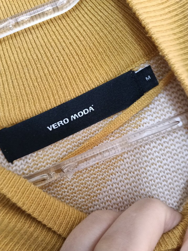 Sarı Çizgili Örgü Kadın Kazak - Görsel 3