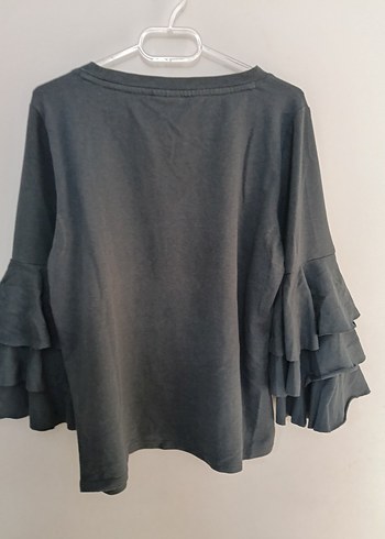 Gri Kadın Uzun Kollu Fırfırlı Bluz - Görsel 2