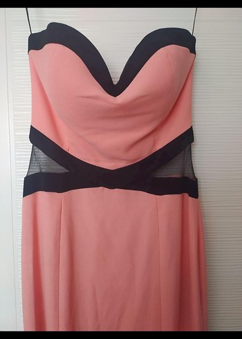 Pembe Drapeli Straplez Uzun Abiye Elbise - Görsel 2