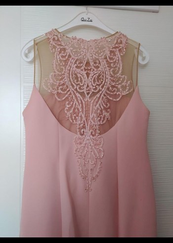 Dantel Detaylı Pembe Uzun Abiye Elbise - Görsel 2