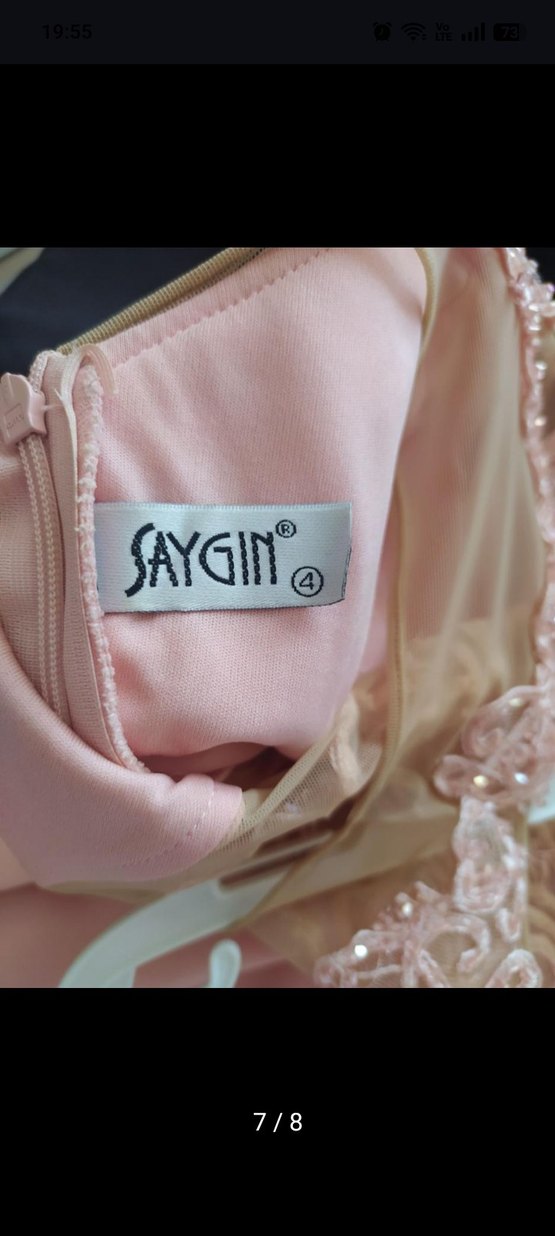 Dantel Detaylı Pembe Uzun Abiye Elbise - Görsel 5