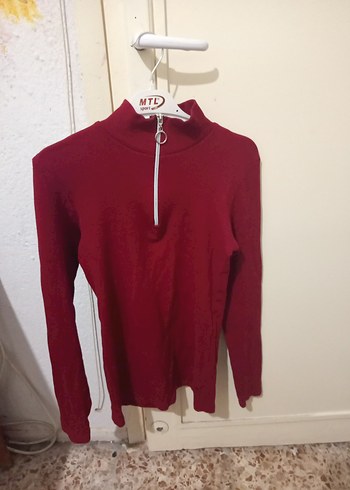 Bordo Fermuarlı Yarım Balıkçı Yaka Kadın Kazak - Görsel 2