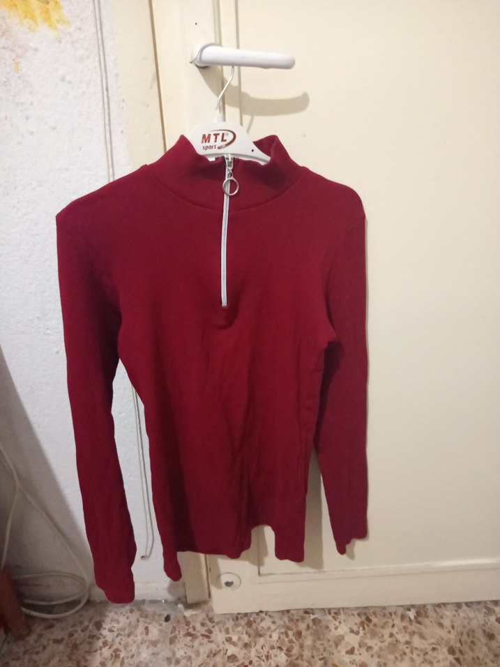 Bordo Fermuarlı Yarım Balıkçı Yaka Kadın Kazak - Görsel 2