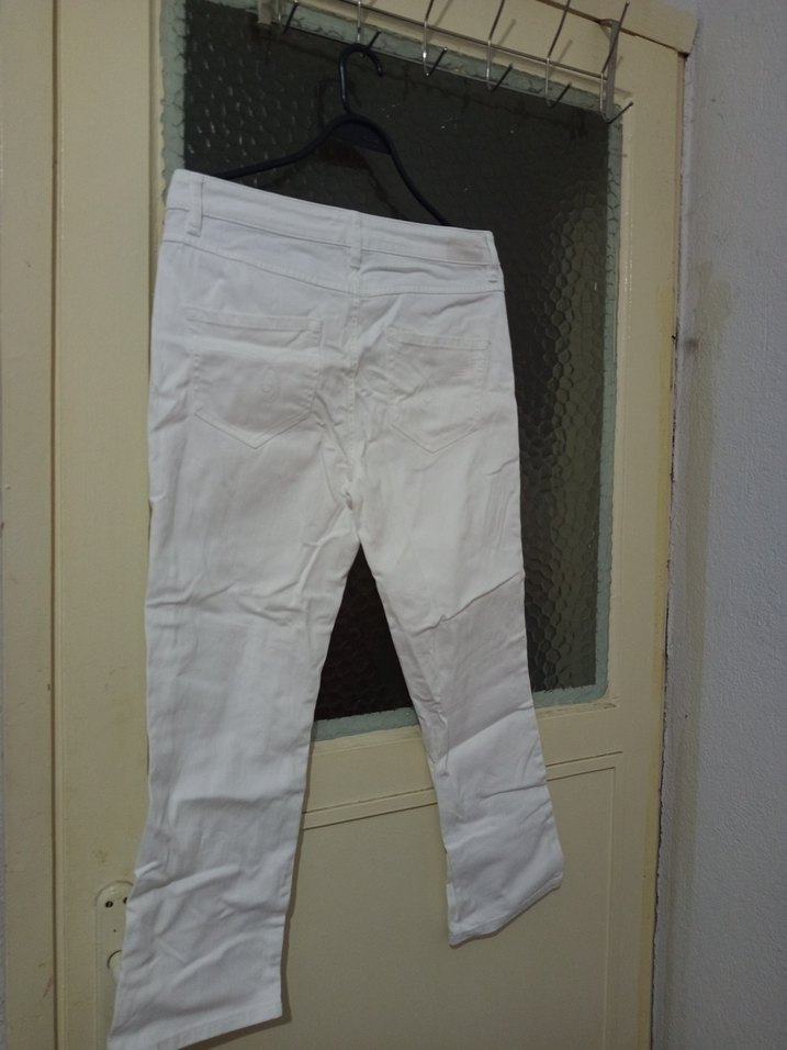 Beyaz Pamuk Kumaş Kadın Pantolon - Görsel 2