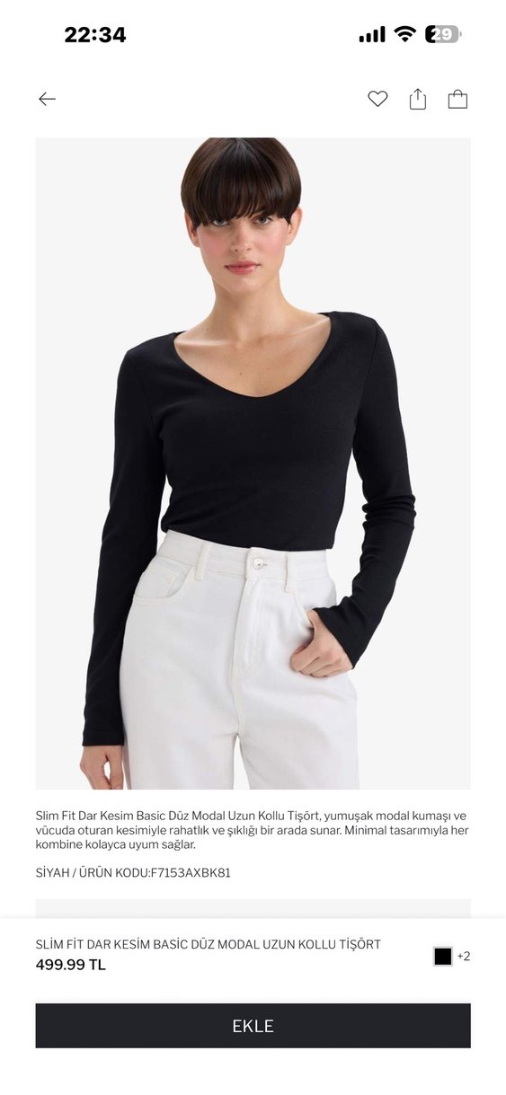 Uzun Kollu Siyah V Yaka önü açık crop bluz - Görsel 4