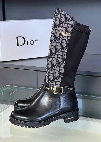 38 Beden Dior Siyah Gri Desenli Tokalı Kadın Çizme