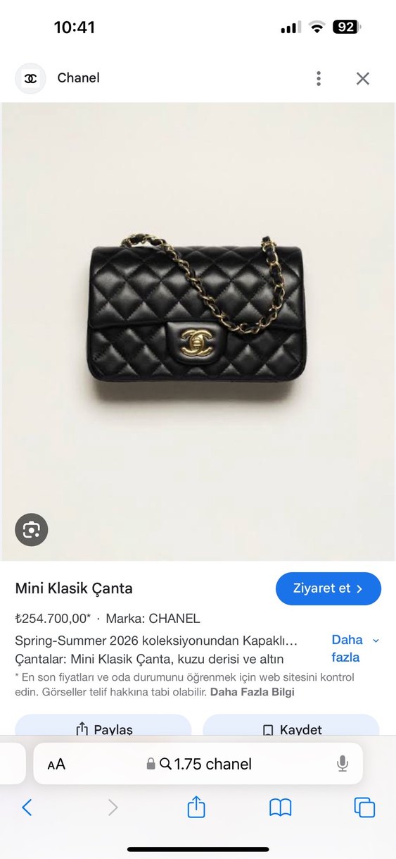 1.75 Chanel ithal Zincir Detaylı Siyah Deri Kadın Çanta - Görsel 2