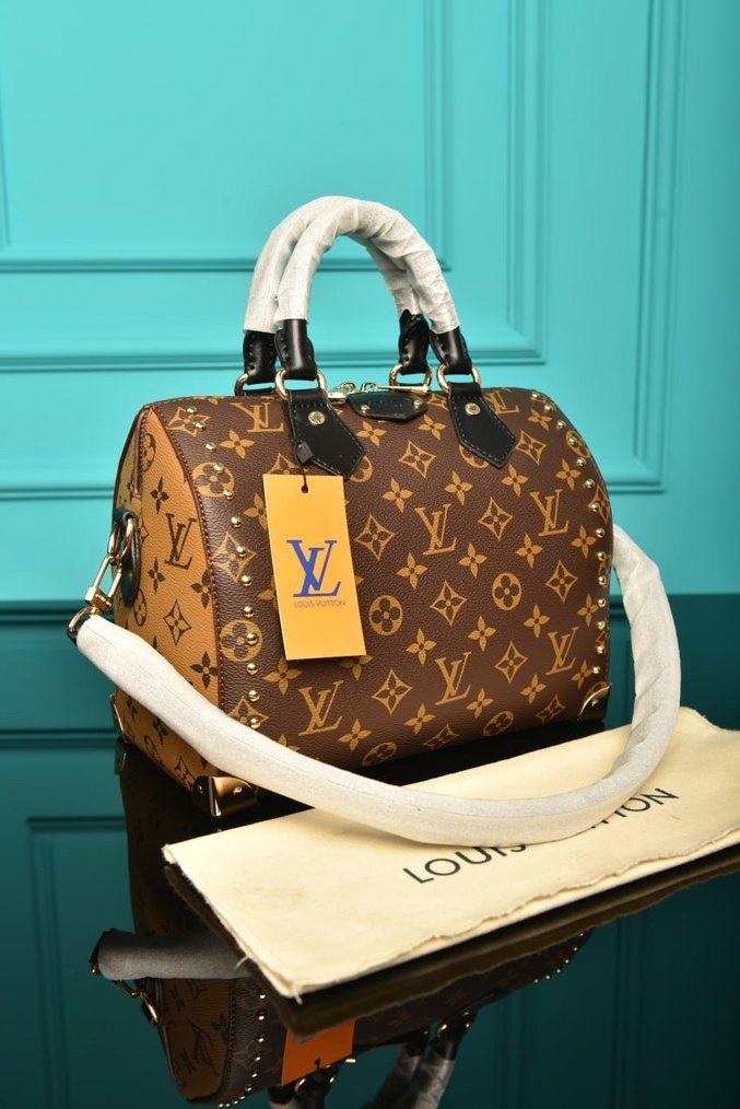 Lv Kahverengi Deri Zımbalı Fermuarlı Kadın Çanta - Görsel 3