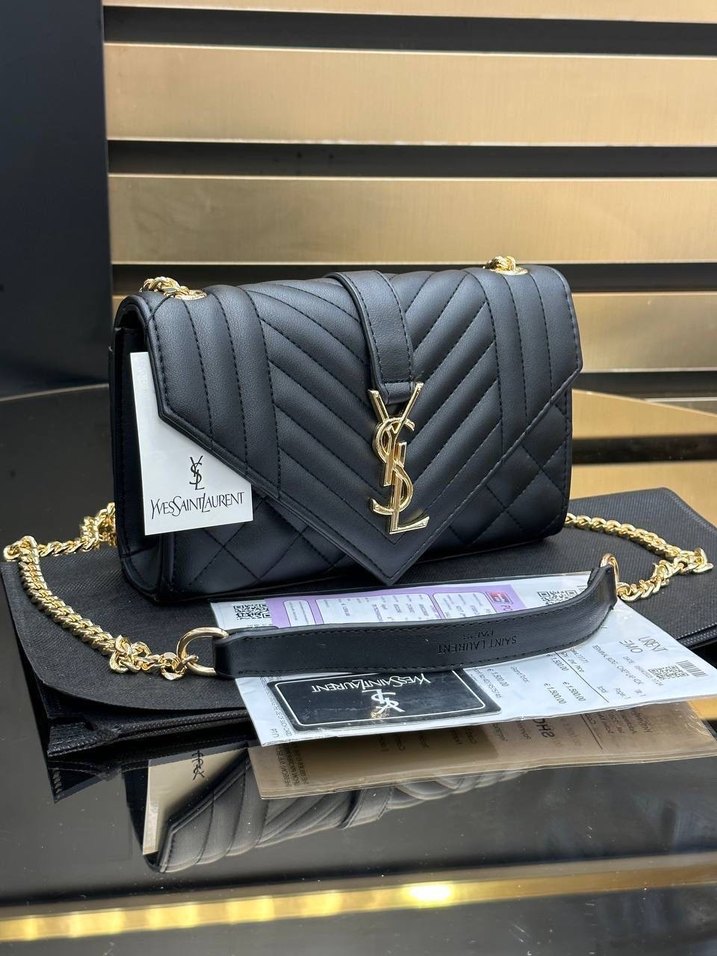 Ysl Zincir Detaylı Siyah Deri Kadın Çanta - Görsel 3