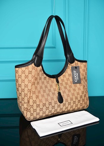 Gucci Monogramli Sik Bej Omuz Cantasi