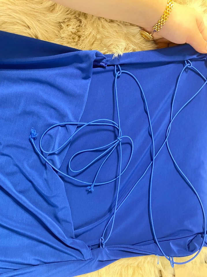 Parlak Mavi Drapeli Uzun Hamile Eteği - Görsel 2