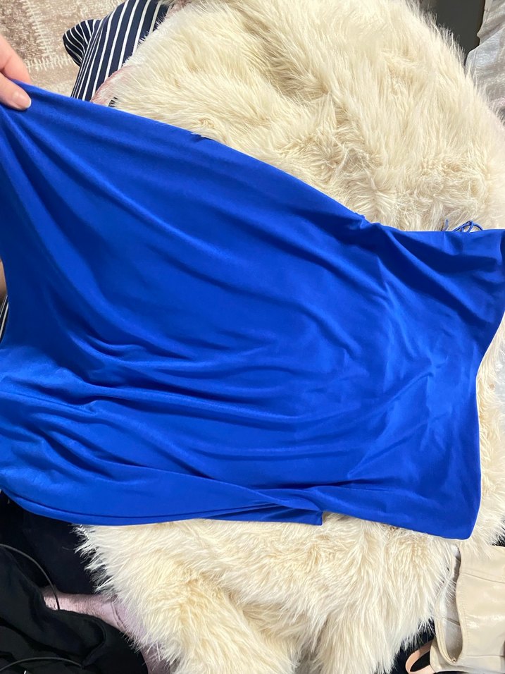 Parlak Mavi Drapeli Uzun Hamile Eteği - Görsel 3