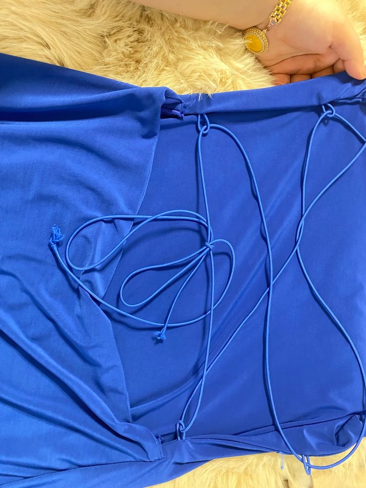 Parlak Mavi Drapeli Uzun Hamile Eteği - Görsel 5