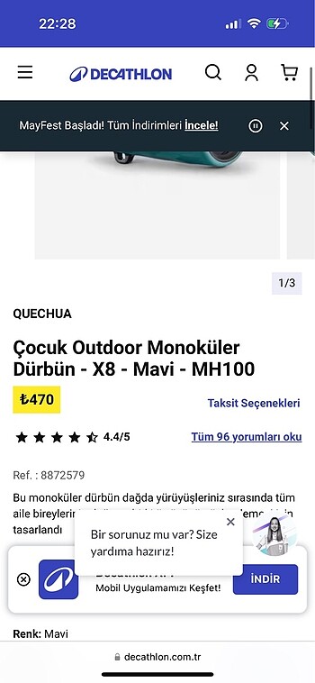 Çocuk Outdoor Monoküler Dürbün - X8 - Mavi - MH100