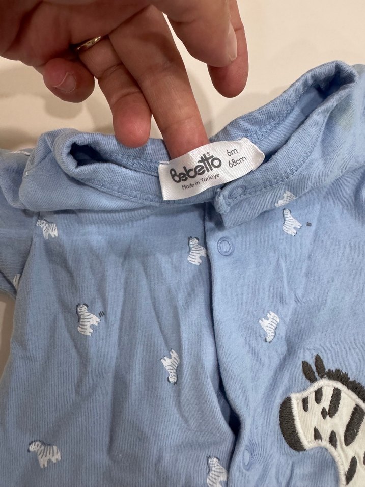 Mavi Zebra Desenli Kısa Kollu Bebek Tulum - Görsel 2