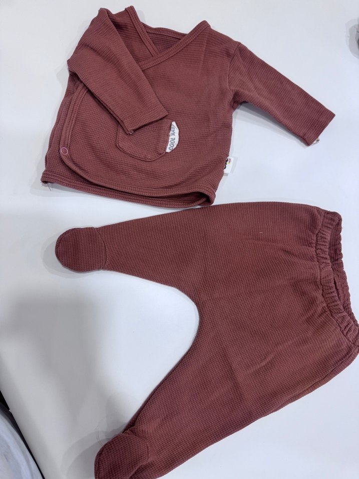 Kahverengi Örgü Bebek Takımı Uzun Kollu - Görsel 2