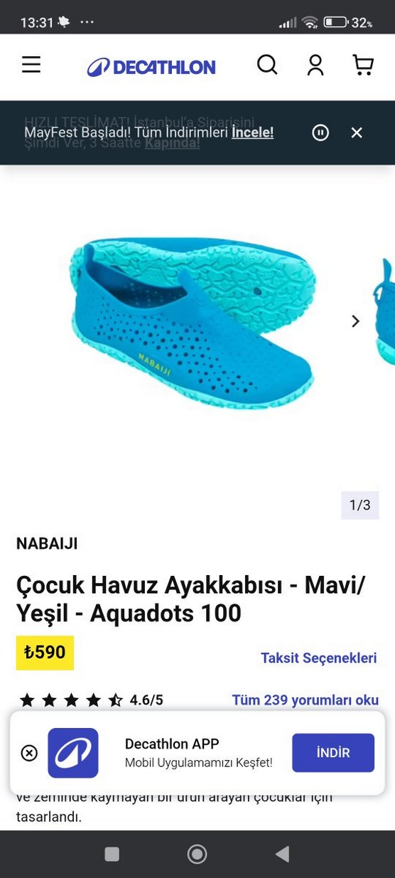 Erkek Mavi Günlük Kullanım Su Ayakkabısı 29-30 numara - Görsel 3