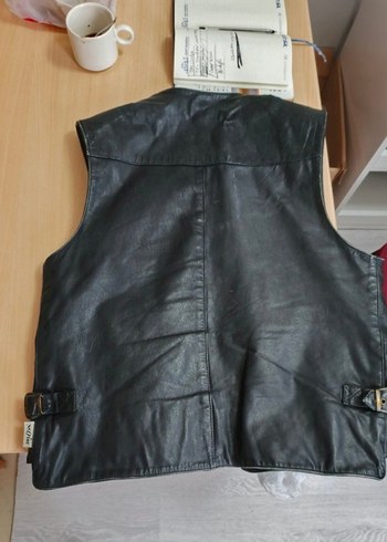 Siyah Deri Kolsuz Biker Yelek - Görsel 2