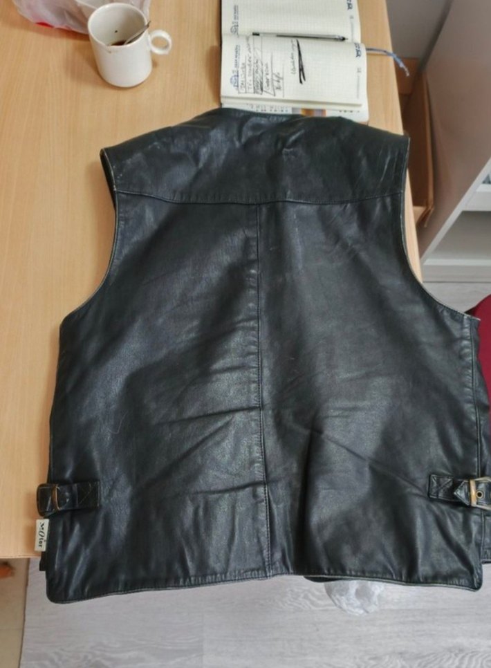 Siyah Deri Kolsuz Biker Yelek - Görsel 2