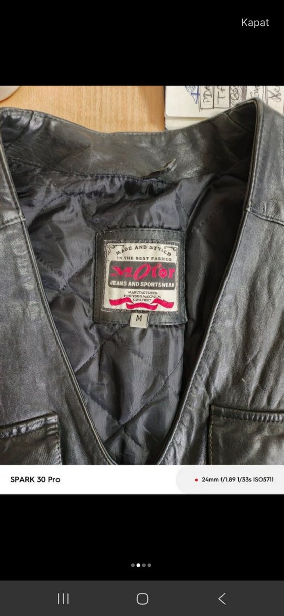 Siyah Deri Kolsuz Biker Yelek - Görsel 3