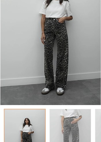 Gri Leopar Desenli Kadın Kot Pantolon