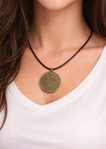 Antik Görünümlü Madalyon Kolye deri ipli - Görsel 2