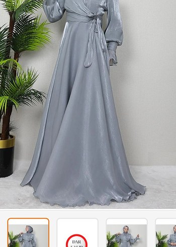 Gri Uzun Drapeli Abiye Elbise - Görsel 2