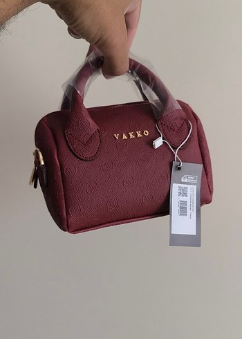 Vakko Bordo Deri Vakko Kadın El Çantası 10x15 mini