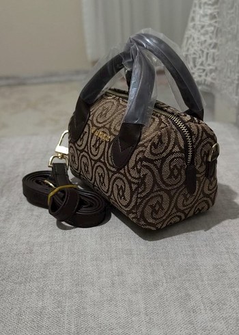 Beden kahverengi Renk Vakko Kahverengi kumaş Desenli Çanta 10x15 Minii
