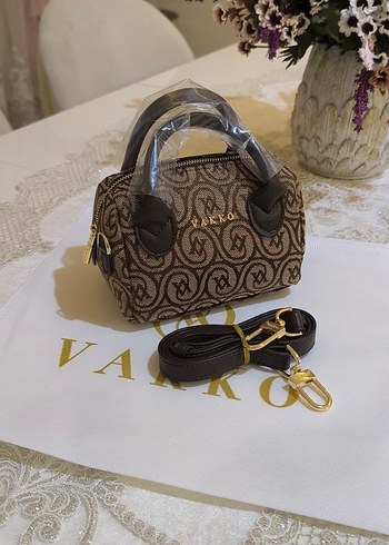 Vakko kumaş Kahverengi Çanta 10x15 mini-3 kademeli aski