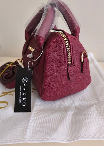  Beden Vakko yazısı eğri Bordo Deri Vakko Kadın Çanta 10x15 Mini