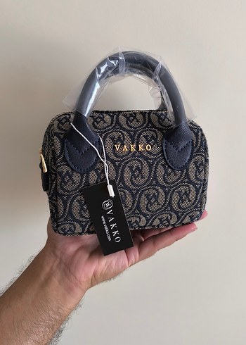 Vakko Vakko Lacivert Kumaş Çanta 10x15 mini-3 kademeli aski