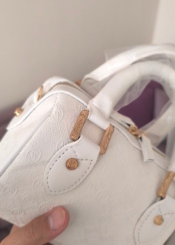 Vakko Gold defolu Beyaz Deri Çanta 10x13x17 cm-3 kademeli aski - Görsel 8