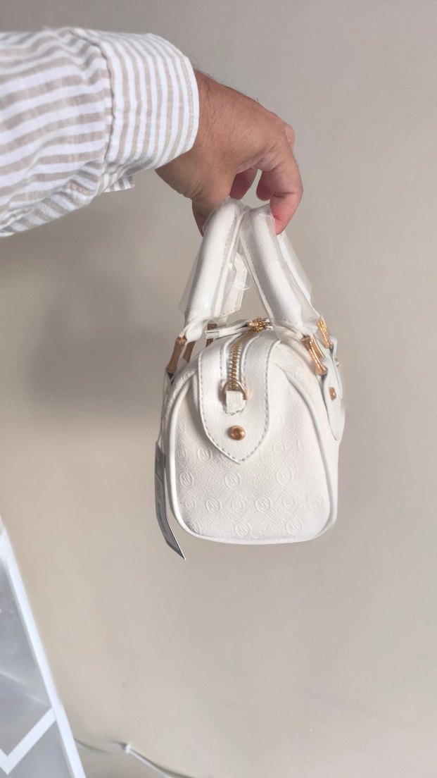 Vakko Gold defolu Beyaz Deri Çanta 10x13x17 cm-3 kademeli aski - Görsel 5