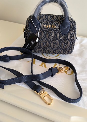 Vakko kumaş lacivert Kadın Çanta 10x15 mini-3 kademeli aski - Görsel 3